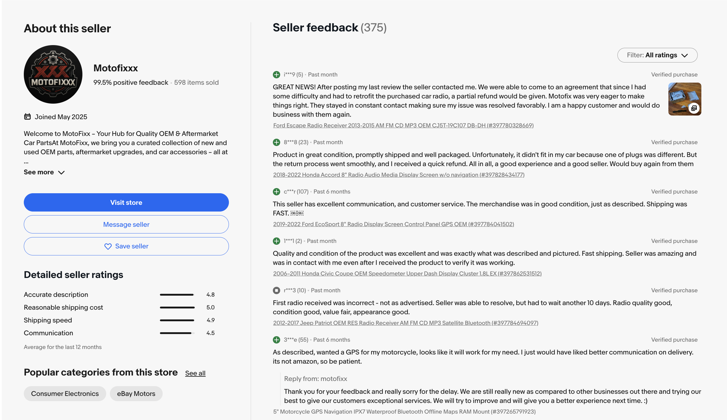 Motofixxx eBay Store - 99.5% Positive Feedback